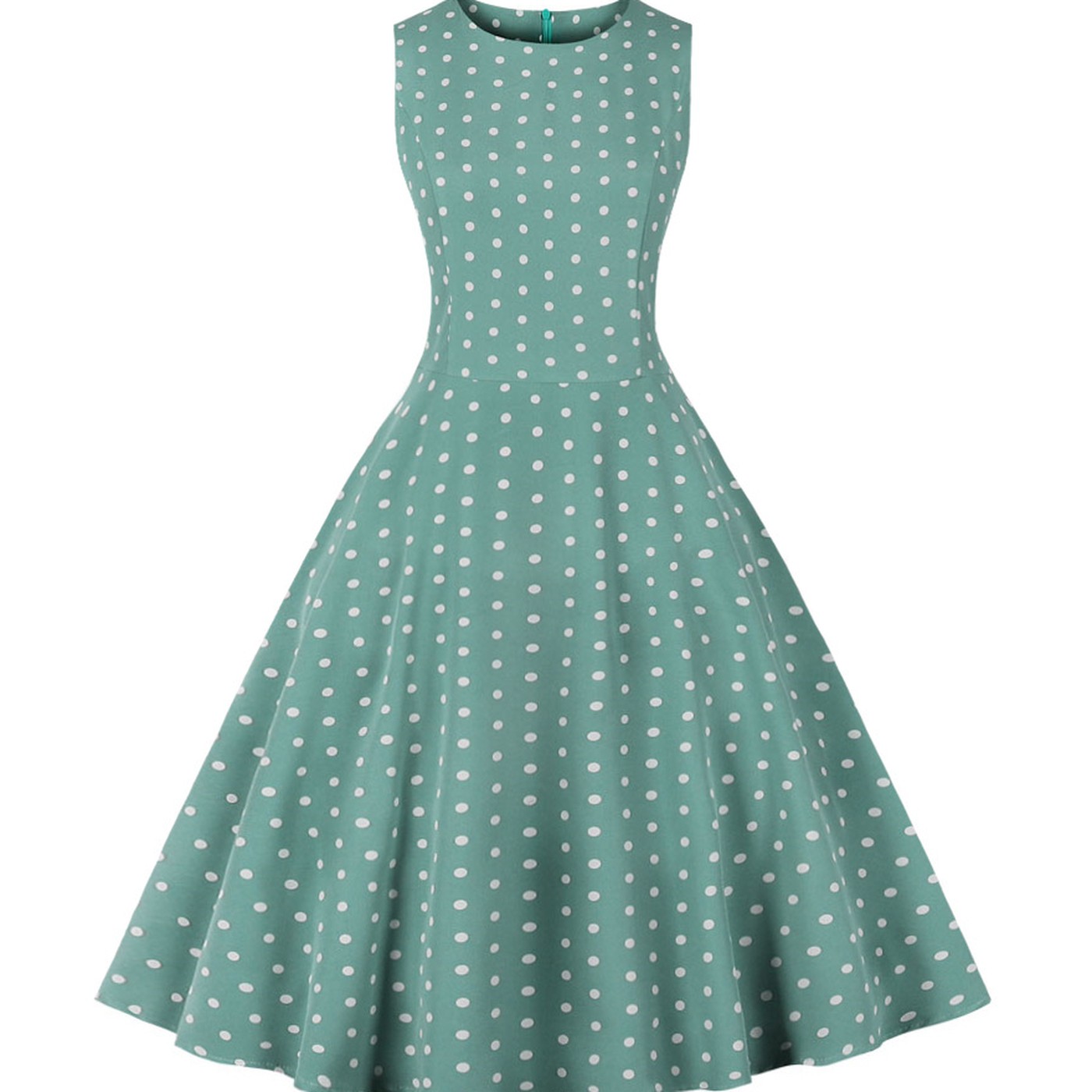 Retro Polka Dot Sleeveless A-Line Dress Round Neck Slim Fit Summer
